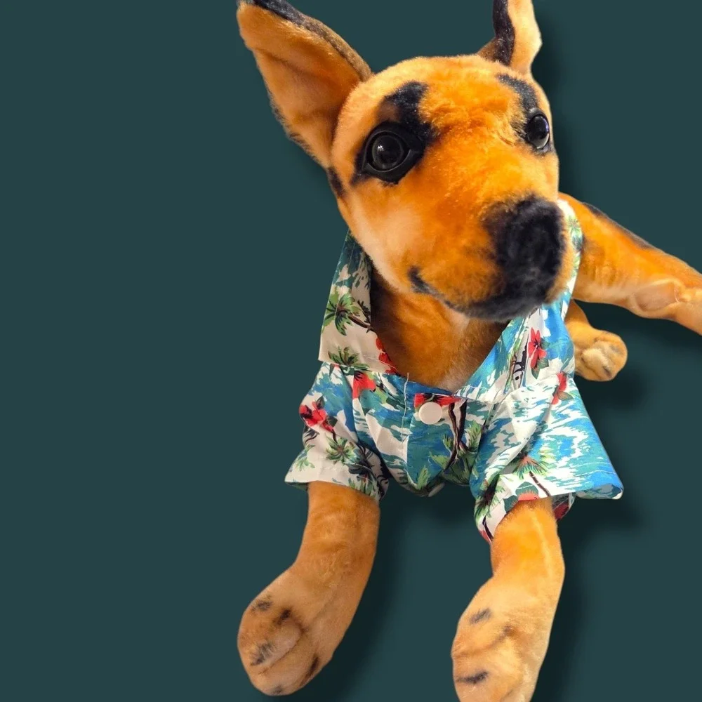 Tropical Palm Tree Hibiscus Pet Hawaiian Shirt Blue Size L Dog‎ Clothes